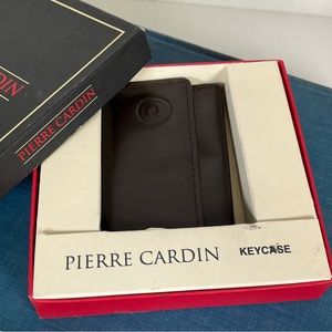 Vintage Boxed Pierre Cardin Brown Tri-Fold Leather Key Holder Case Keycase